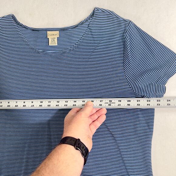L.L. Bean Boat Neck Shirt Woman's XL Reg Navy Stripes Luxury Supima Cotton - Picture 6 of 8